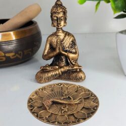 Buda Hindu Resina Durado e Incensário Árvore da Vida
